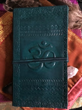 Load image into Gallery viewer, Green leather journal with Om symbol
